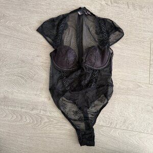 Victoria’s Secret Black Lace Mesh Teddy Bodysuit Corset Style XS